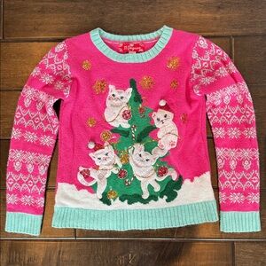 ❤️3/$30 33 Degrees Girls Long Sleeve Crewneck Naughty Cats Christmas Sweater